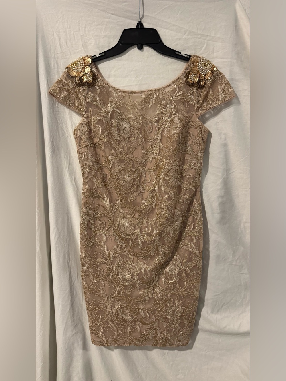 Calvin Klein Beaded Champagne Midi Dress